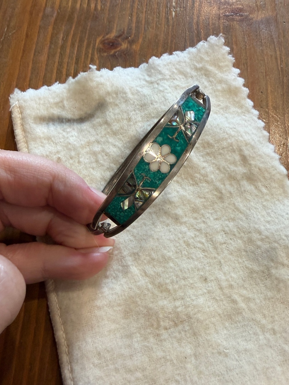 Silver-Tone Turquoise Enamel Floral Cuff Bracelet